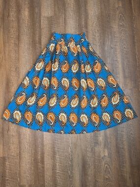 YAYG Women’s Blue & Orange Paisley A-Line Maxi Skirt With Pockets Size Medium